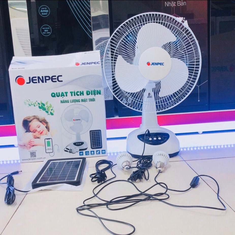 Quạt tích điện kèm xạc pin mặt trời JENPEC QD2000 Quạt tích điện kèm xạc pin mặt trời JENPEC QD2000