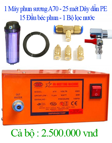 Bộ 15 đầu phun, động cơ A70, 25 mét dây, diện tích phun khoảng 35m2