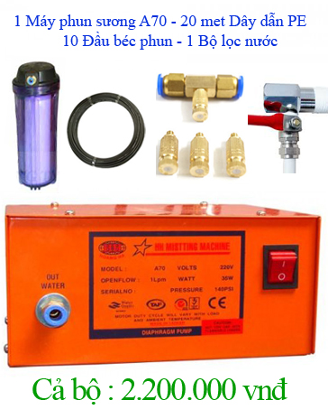 Bộ 10 đầu phun, động cơ A70, 20 mét dây, diện tích phun khoảng 25m2 Bộ 10 đầu phun, động cơ A70, 20 mét dây, diện tích phun khoảng 25m2