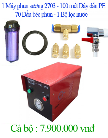 Bộ 60 đầu phun, động cơ 2703, 70 mét dây, diện tích phun khoảng 150m2