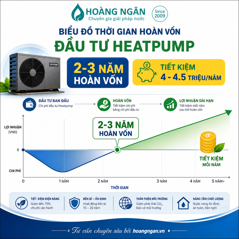 biểu đồ hoàn vốn khi lắp heatpump