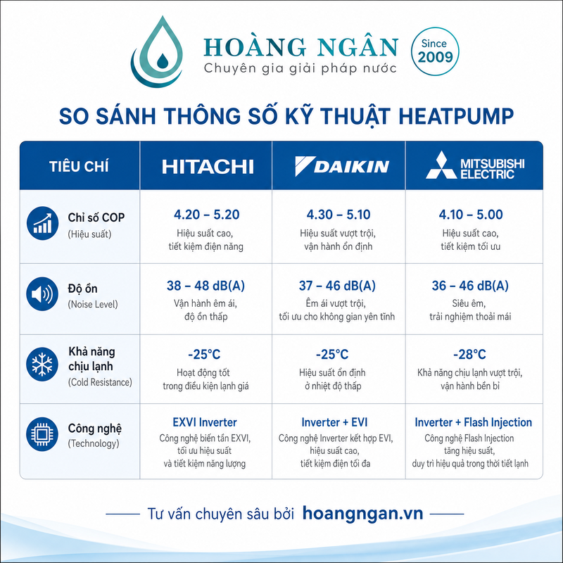so sánh các hãng heatpump nhật bản