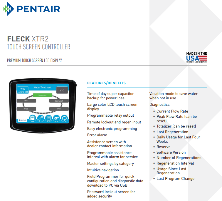 Pentair Fleck 5800 XTR2 Touchscreen thông số